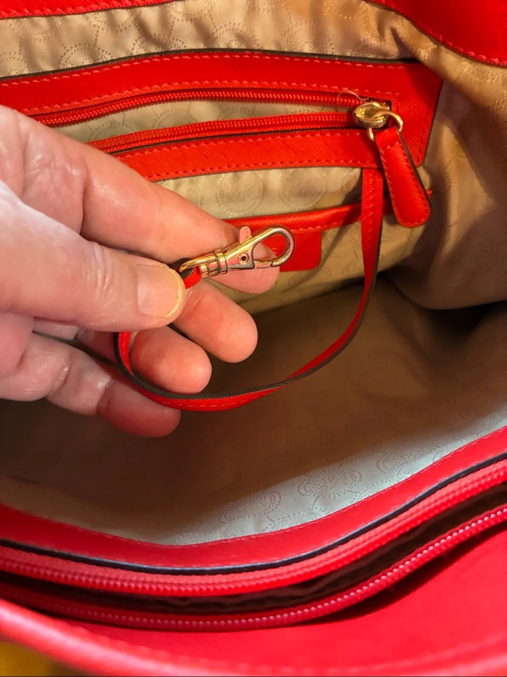 Michael Kors Bright Coral Pink  Leather Tote with Gold-Tone Hardware